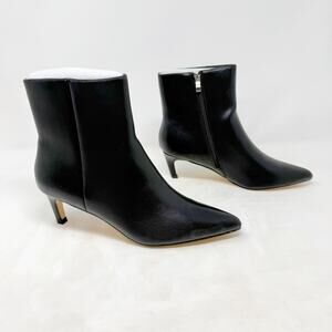 [Genshuo] Black Pointed Toe Ankle Boots Low Kitten Heel Faux Leather NEW Sz 9.5